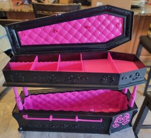 Monster High Coffin and Jewelry Box Black Pink Casket Nice Condition! Retired 