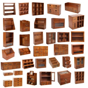 Small Desktop Wooden Storage Unit Jewellery Trinket Box Cabinet Display Shelves - Picture 1 of 100