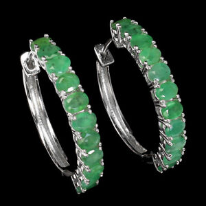 Unheated Oval Emerald 4x3mm 14K White Gold Plate 925 Sterling Silver Earrings