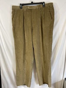 Keithmoor Mens Corduroy Pants 38x30 Solid Brown Pleated Casual Trousers - Picture 1 of 12