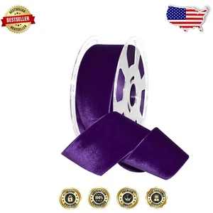 Elegant Velvet Ribbon - 2" Wide, 11 Yards in Royal Purple for Luxurious Touches - Picture 1 of 2