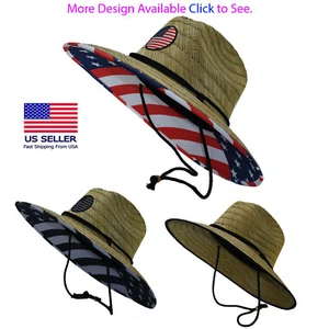 Men's Straw Sun Lifeguard Beach Hat Raffia Wide Brim, One Size - Picture 1 of 51