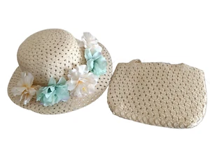 GIRLS TODDLER EASTER HAT DRESSUP TEAPARTY CREAM HAT W/FLOWER & MATCHING BAG - Picture 1 of 1