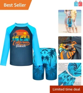Quick-Dry Boys Swim Set with Long Sleeve Rash Guard and Shark Design, 9-10 Years - Picture 1 of 7