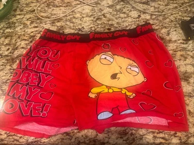 2009 Family Guy Stewie Valentines "¡Obedecerás mi amor!" Calzoncillos boxer XL para hombre Foto 1 de 4