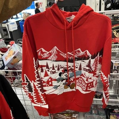Disney Mickey Mouse Sudadera con Capucha Para Hombres Mediana Roja Invierno Esquí Pueblo Vacaciones Sudadera Foto 1 de 4