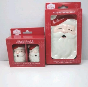 NEW Santa Claus Christmas Ceramic Spoon Rest And Salt And Pepper Shakers - Picture 1 of 3