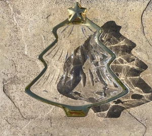 Plato de caramelo vintage decorativo de vidrio para árbol de Navidad con adornos dorados (6" x 5-1/4") - Imagen 1 de 7