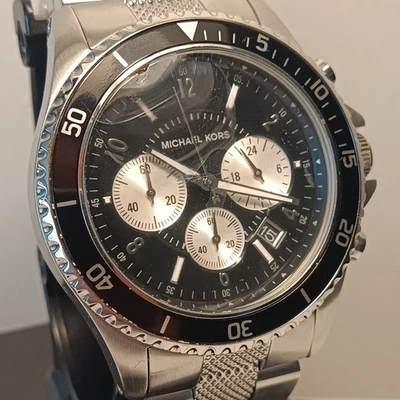 Reloj Michael Kors Hombre 45mm Cronógrafo Negro Buzo Todo Acero MK8174 Funciona  Foto 1 de 4