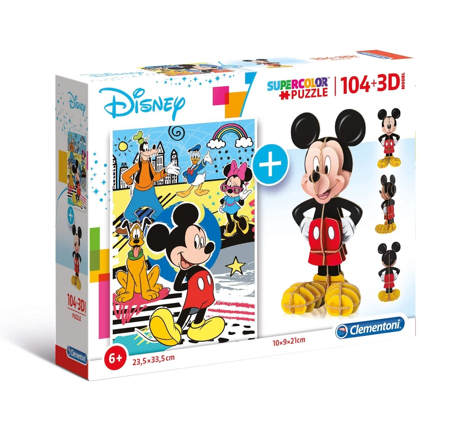 Clementoni-20157 Mickey Puzzle 104 Piezas+3D Model, Multicolor (20157) - Imagen 1 de 3