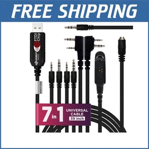 4ft USB Programming Cable with LED Indicator for Baofeng & More - 7-in-1 - Picture 1 of 9