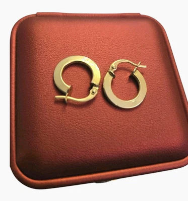 Pendientes de aro de oro amarillo real de 18 quilates para mujer adulto 0,94 g + estuche y recibo de regalo  Foto 1 de 4