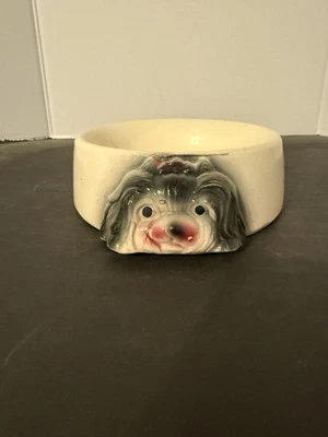 Tigela de cerâmica vintage McCoy para comida de cachorro pequinês Make All Gone - Imagem 1 de 4