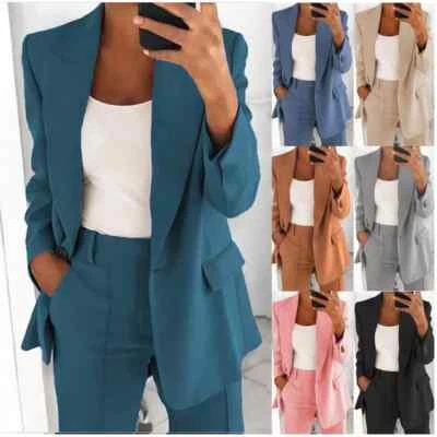 Women Blazer Suit Ladies Long Sleeve Formal Work Jacket Pants Suit Set Plus Size - Image 1 of 2