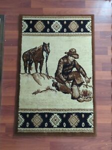Horse And Cowboy Area Rug, 24 X 37", VG