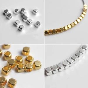 Distanziatore interperla in ottone piccolo 3x3x3 mm "cubo" argento platino colore oro - Foto 1 di 8