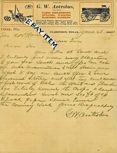 1904 METTERHEAD Clarendon Texas GEORGE W. ANTROBUS maquinaria agrícola STUDEBAKER - Imagen 1 de 1