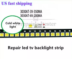 100pcs 3030 3V LED Lamp Beads Cold White for Led TV Backlight Strip Repair - Picture 1 of 2