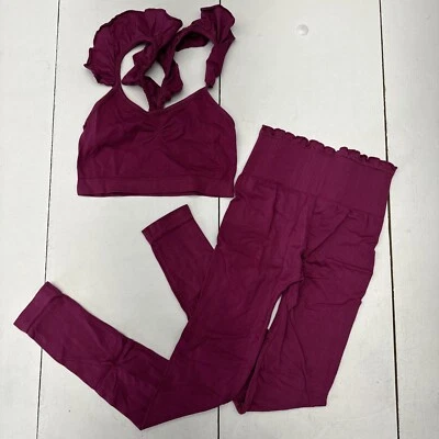 Fuchsia 2-Piece Activewear Set Ruffle Crop Top, Leggings Womens Size XS / S - Image 1 of 4