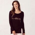 LAUREN CONRAD Hi low crewneck "LOVE" embellished black sweater XS S L XL NEW