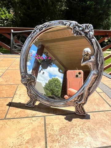 Art Nouveau Silver  Tabletop Mirror Woman figure vintage standing vanity mirror Cover