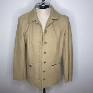 Blazer Talbots lana alpaca taglia L marrone cammello giacca tasche aderente con bottoni - Foto 1 di 6