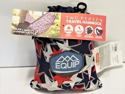 EQUIP Hamaca de Viaje para 2 Personas Rojo Blanco Azul Estrellas 2 Mosquetones + 2 Correas de Cuerda NUEVO Foto 1 de 3