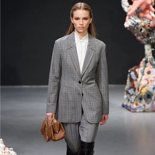 Giacca Blazer Tory Burch Runway Glen a quadretti petto singolo oversize grigio