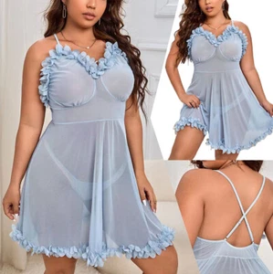 Sexy Lencería Para Mujer Encaje Vestido Transparente Quimise Babydoll Prendas para Dormir Talla Grande - Imagen 1 de 12