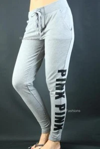 Pantalones deportivos Victoria's Secret ROSA ajustados universitarios con cordones logotipo de salón polar - Imagen 1 de 1
