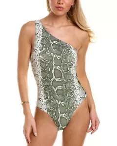 Vince Camuto Women’s S One Shoulder One Piece Snake Skin Swimsuit Green - Picture 1 of 10