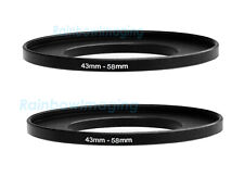 (2 Pcs) 43-58mm 43 mm to 58 mm Metal Step Up Lens Filter Ring Adapter US Seller
