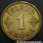 Iceland 1 Krona 1940. Km#3.2. One Dollar Coin. Christian X. 1 Year Issue. Wwii.