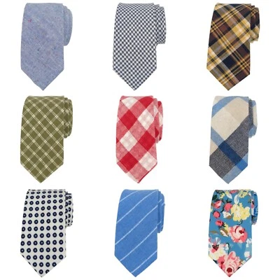 Mens Linen Blend Necktie Solid Check Plaid 2.75 Colorful Cotton Ties for Men - Image 1 of 4