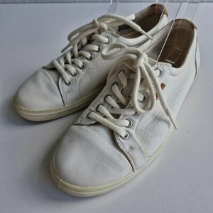 Ecco Soft 7 White Leather Lace Up Sneakers Size 39 - Picture 1 of 9
