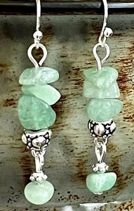 Silver and Green Aventurine Chip Dangle Earrings. Summer. Boho Chic. - Picture 1 of 3