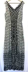 Vintage Lucky Brand Gauzy Maxi Dress Geometric Peasant Boho Beachy Vaca Size L - Picture 1 of 14