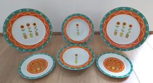 Vintage 1990s Sunflower China Dinner Plate Set Service for 2, 6 pieces bowls etc - Picture 1 of 11