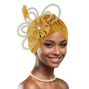 Elegant Wedding & Evening Party Turban with Rhinestone Embellishment*turmeric - Picture 1 of 5