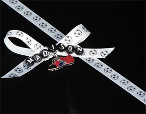 3/8"  SOCCER BALL Printed White SATIN  Ribbon  25 YARDS - Picture 1 of 1