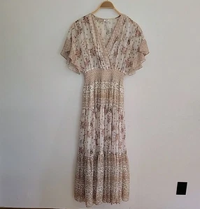 Q+A Los Angeles Maxikleid Blumen Flatterärmel Medium gesmokte Taille V-Ausschnitt - Bild 1 von 10