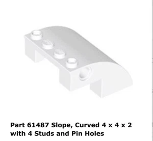 LEGO 61487 White Slope Curved Panel 4x4x2 with Holes Arctic - 2 Pieces - Picture 1 of 5
