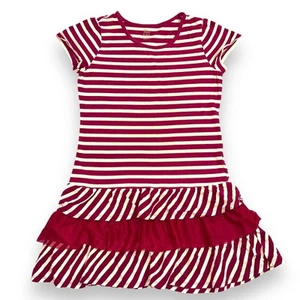 Childrens Place Girls T Shirt Dress Ruffled Stripes Pullover Pink White Large - Picture 1 of 7