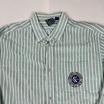 Мужская повседневная рубашка Karl Kani Jeans в полоску зеленая на пуговицах размер XL с длинным рукавом - Изображение 1 из 4