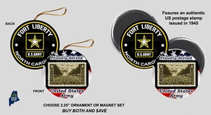 FORT LIBERTY US ARMY Ornament /Magnets - Military Gift Base Veteran Store Stamp - Picture 1 of 1