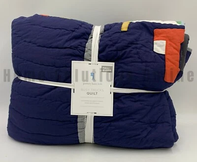 Pottery Barn Kids Busy Trucks Cotton Quilt Navy Blue Full Queen #9967 - Image 1 of 4