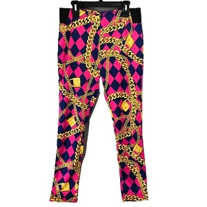 Nicki Minaj Diamond Gold Chain Leggings Womens Junior XL Pink Blue Gold Elastic - Picture 1 of 10