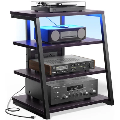 AV Media Stand with Outlets, Media Console with LED Lights, Stereo Racks - Image 1 of 4