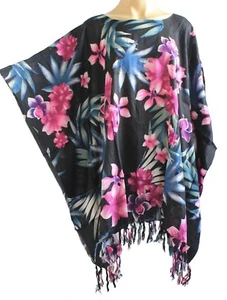 Ladies short Kaftan Poncho Tunic top beach wear fits large plus size Floral new - Picture 1 of 4