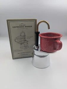 Restoration Hardware - Mini Italian Espresso Maker | Red Enamel Mug - NOB - Picture 1 of 2